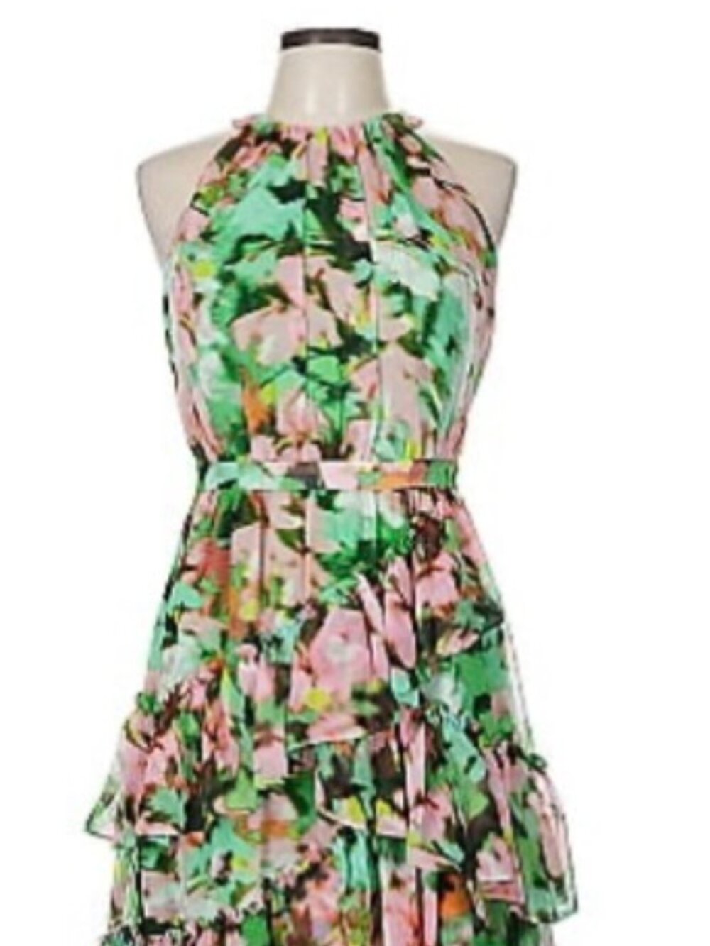 Floral BCBGMAXAZARIA Women's Sleeveless Halter Neck Tiered Ruffle Dress - Size 4